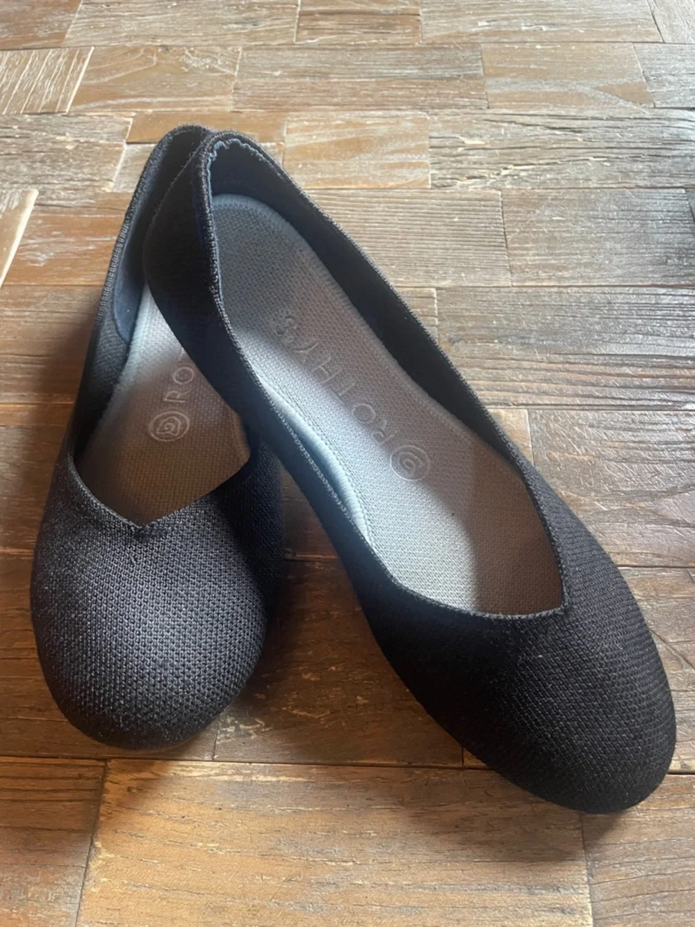Rothy's The Flat Solid Black Knit Fabric Round Toe Flats - Picture 3 of 15